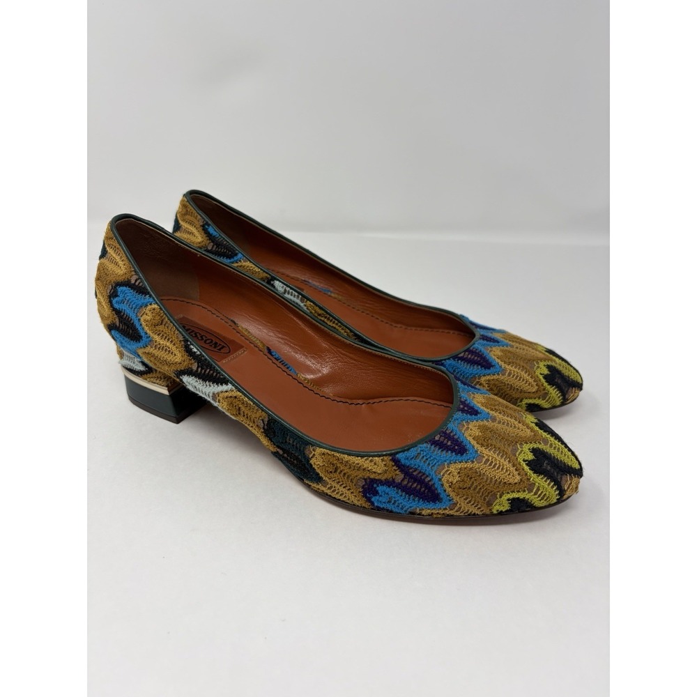 Missoni Shoes Pumps Block Heel Crochet Knit Women's EU 38 US 8 Made Italy Y2K